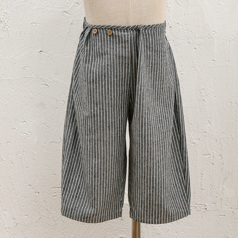 Children's Retro Striped Cotton And Linen Pant Spring Autumn New Japanese Boys And Girls Casual Loose Wide-Leg Pants WTP122