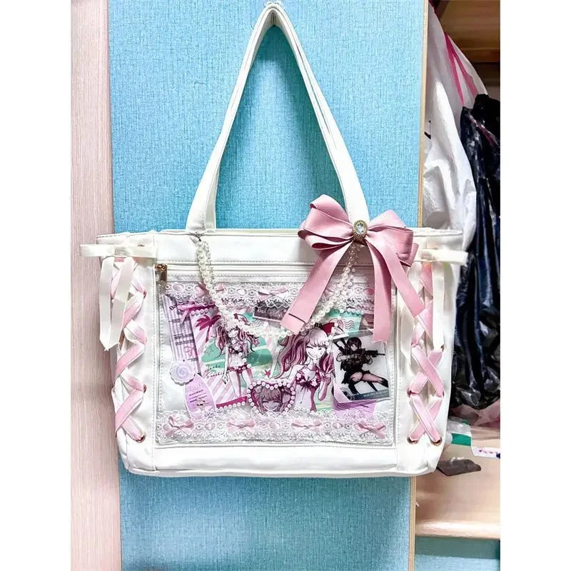 New Y2K Sweet Lolita Pink Ita Bag Women Japanese Transparent Large Capacity Tote Bag Ladies Harajuku Kawaii Handbag Aesthetic