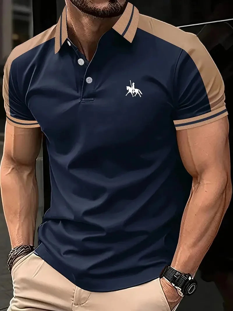 2024 Cross-border summer new European and American muscle men daily casual printed lapel short-sleeved sports Polo shirt