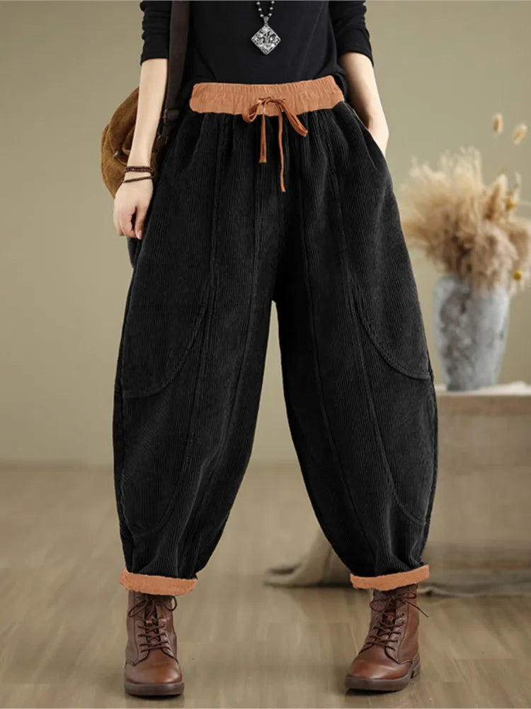 Oversized Corduroy Autumn Winter Elastic High Waist Harem Pant Women Casual Modis Ladies Trousers Pleated Loose Woman Harem Pant