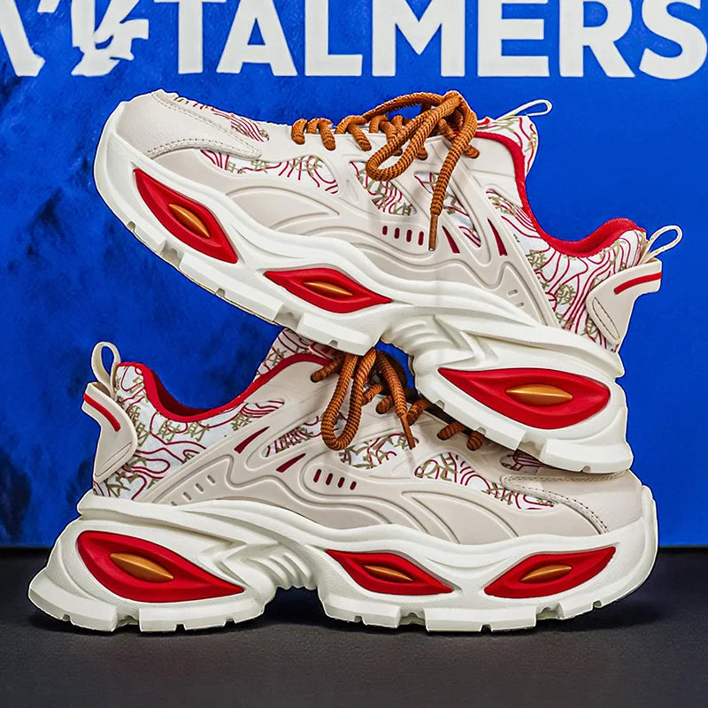 Chunky Sneakers Mens Original Designer Sports Shoes Fashion Casual Leather Fabric Breathable Height Increased Platform Gym Shoes