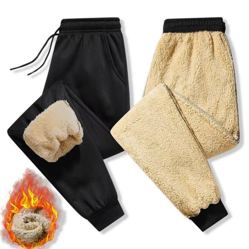 Autumn Winter Men's Lambswool Sweatpants Fashion Wide Loose Casual Men Fleece Thicken Warmer Sports Long Pants Joggers Trousers