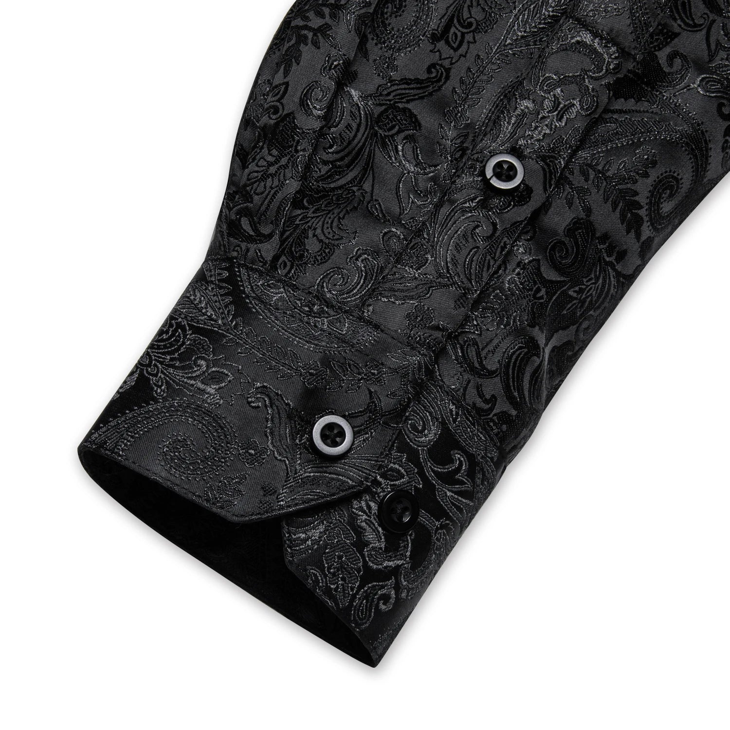 DiBanGu Silk Polyester Dress Shirts for Men Black Solid Paisley Red Silver Long Sleeve Turn Down Collar Prom Social Men's Shirt