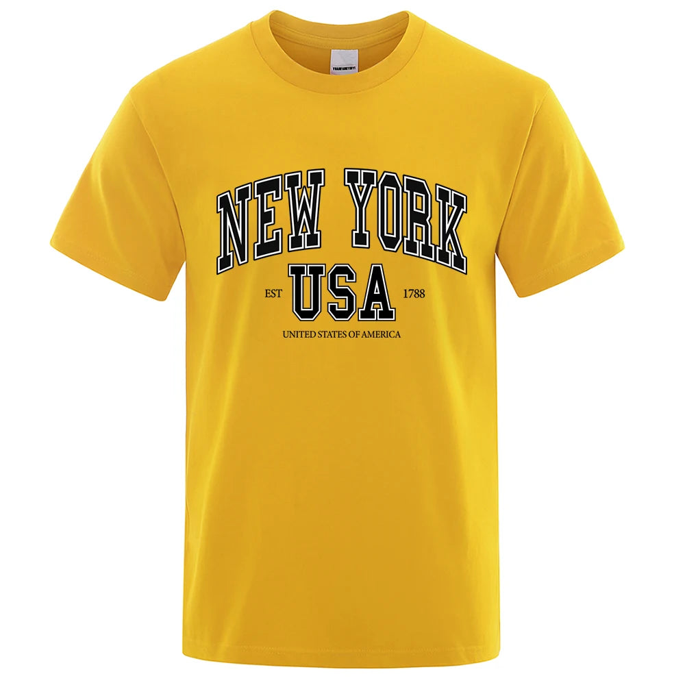 New York Usa Est 1788 Street City Letter Tops Men O-Neck Shirt Summer Loose Clothing Loose Cotton Oversize Tshirt Hip Hop Tops