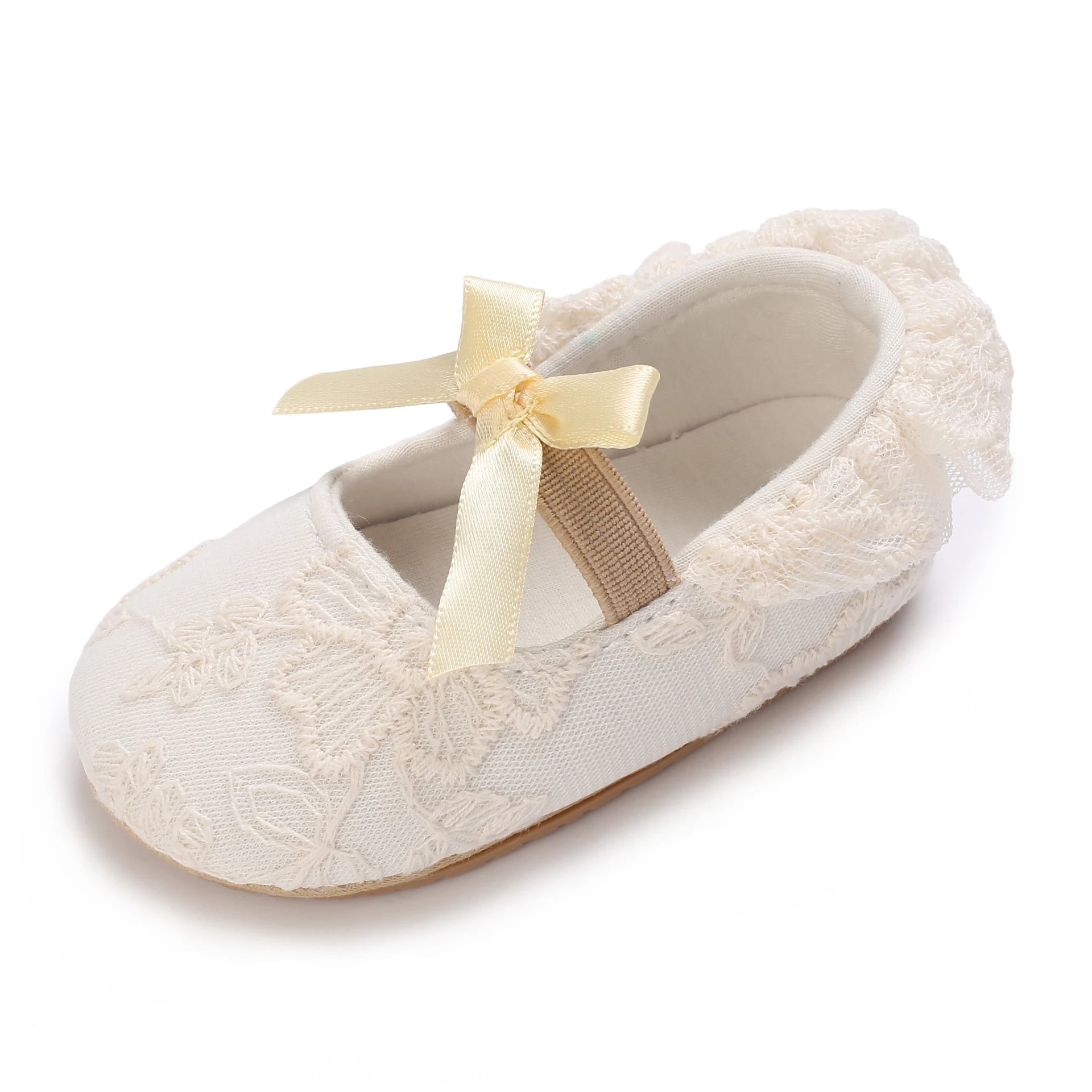 Cute White Lace Baby Girl Princess shoes  Baby Moccasins Moccs Shoes Bow Fringe Rubber Soled Non-slip Footwear Crib Shoes