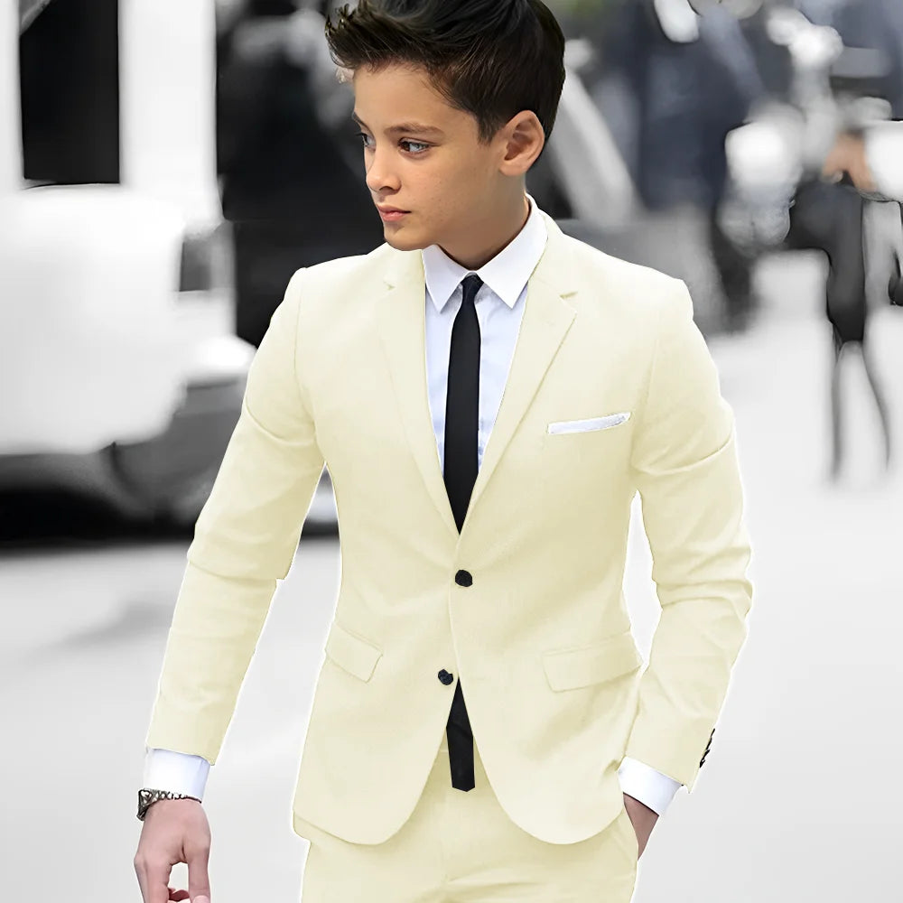 2 Piece Light Gray Boy Tuxedos For Wedding Notched Lapel Custom Kids Trim Fit Groomsmen Boy Suits