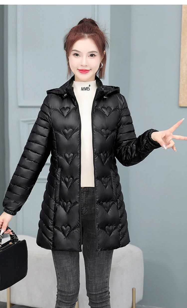 2023 New Winter Jacket Long Coats Women  Hooded Glossy DownCotton Jacket Warm Casual Parka Padded Cotton Coat Female