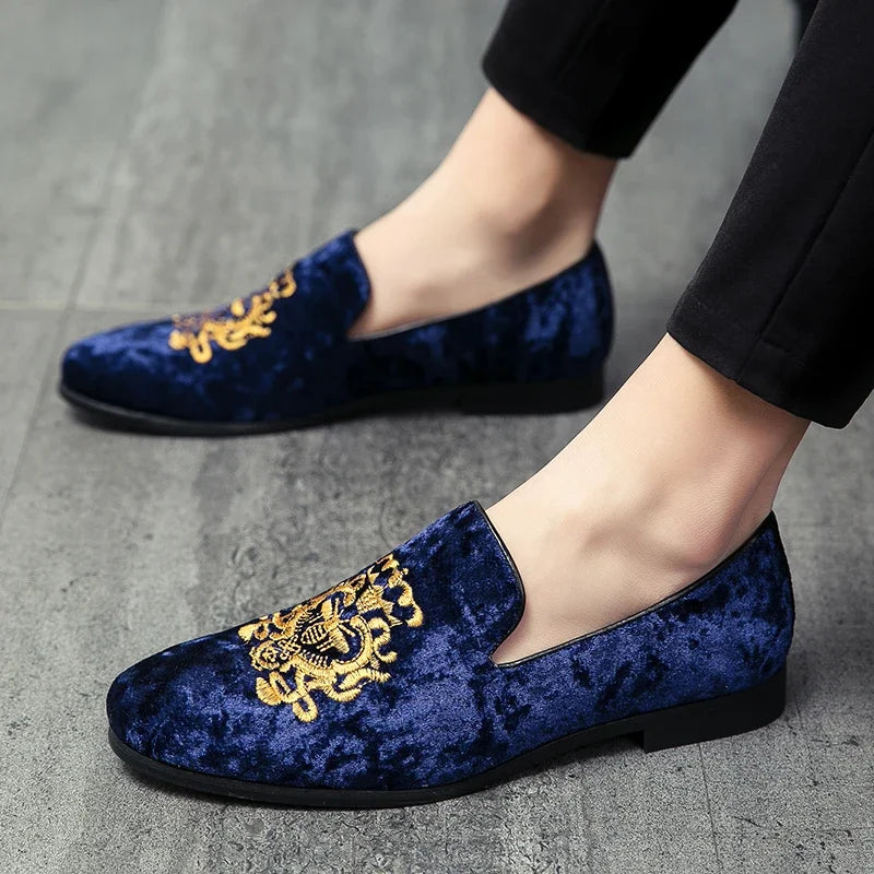 Men's Suede Embroidery Moccasins – Casual Wedding Loafers Big Size