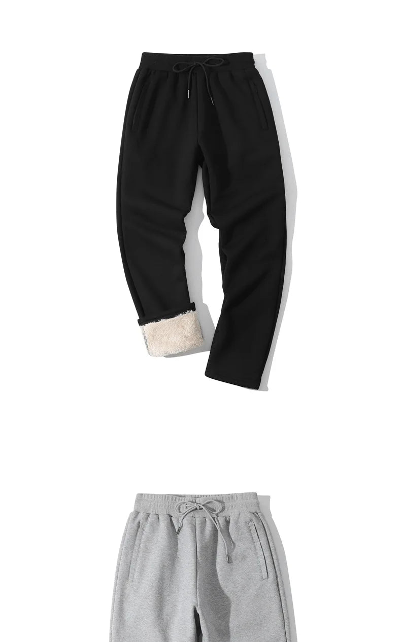 Winter Men's Fleece Joggers Elastic Waist Casual Wide Leg Sweatpants Thickened Thermal Sports Pants Hip hop Streetwear