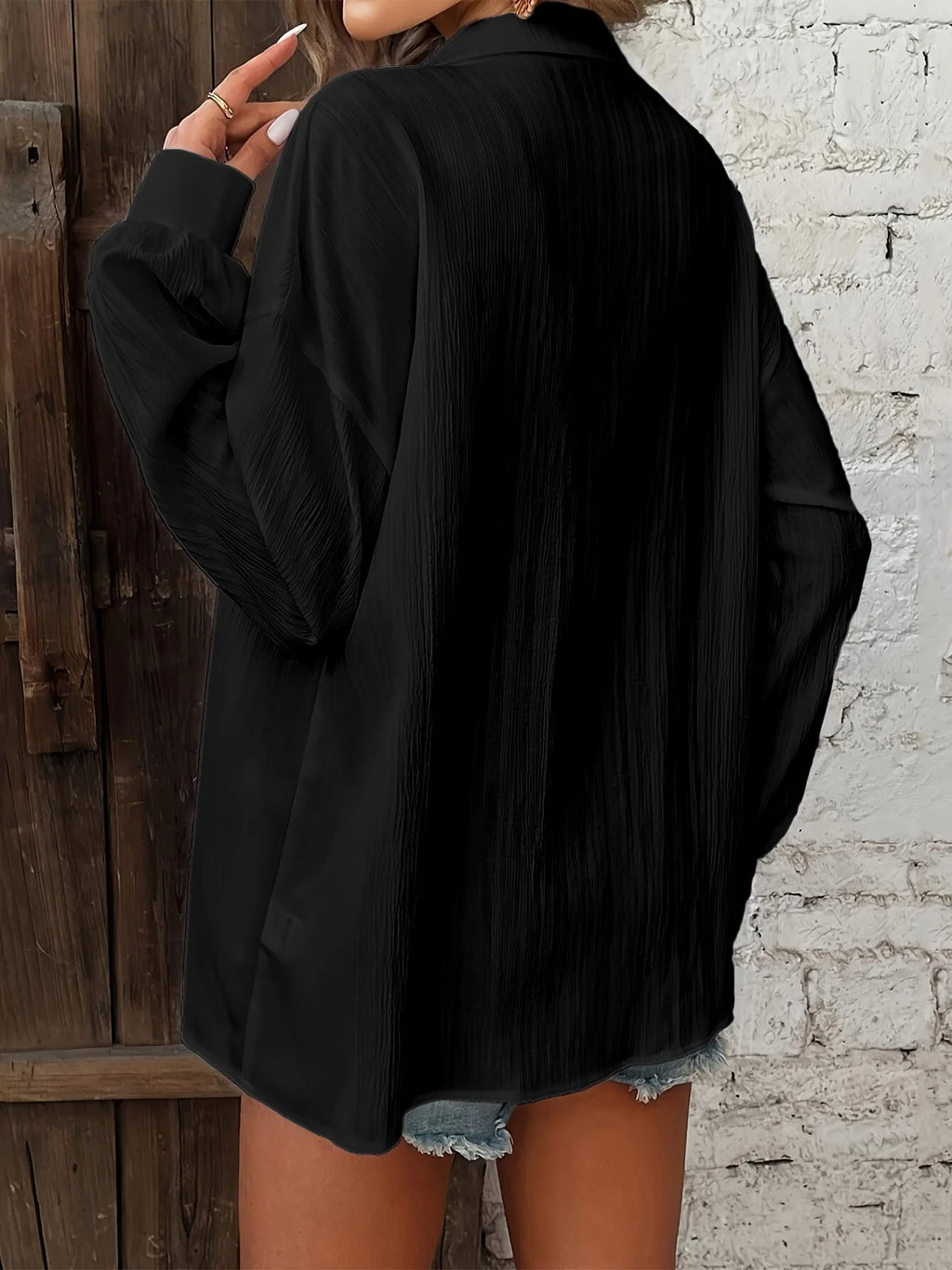 Plus Size 1XL-5XL  All Season Women's Fashionable Solid Color Button Up Shirt Women Casual Long Sleeved Lapel Shirt