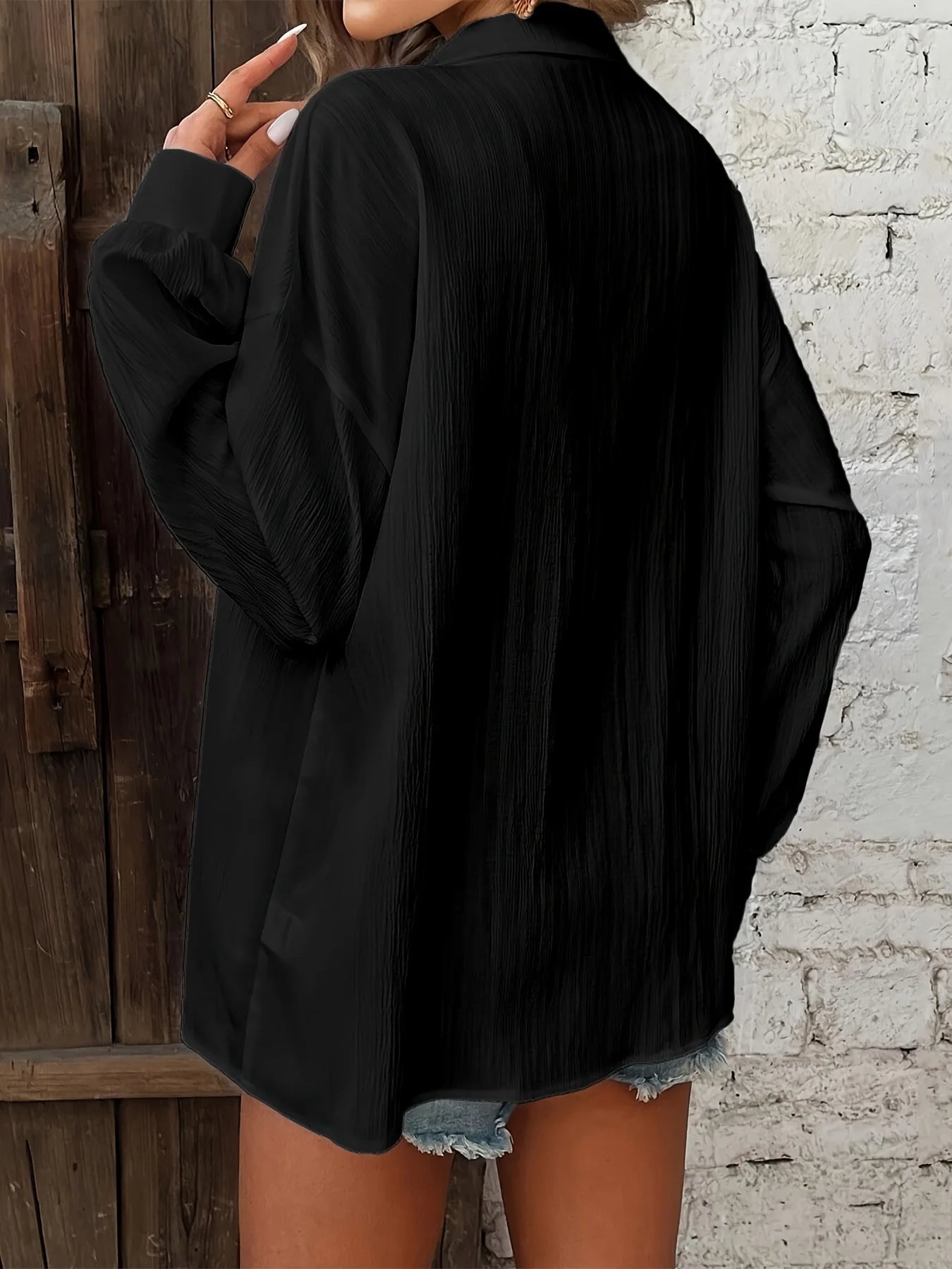 Plus Size 1XL-5XL  All Season Women's Fashionable Solid Color Button Up Shirt Women Casual Long Sleeved Lapel Shirt