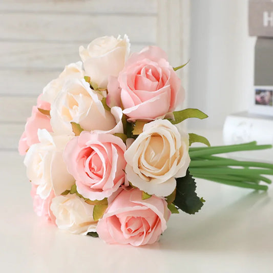 10 Inch Artificial Rose Bridal Bouquet Wedding Handheld Flowers Home Decor Floral Arrangement