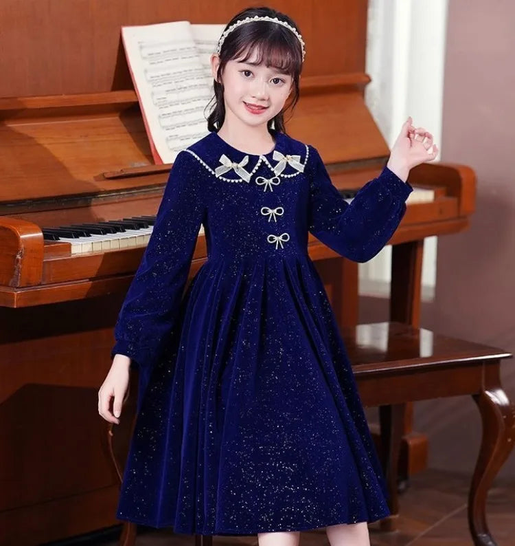 Girls' 2025 Spring New Arrival Long Sleeve Sweet Princess Gown - Trending Chic Dress for Big Kids 4-12 Years Old
