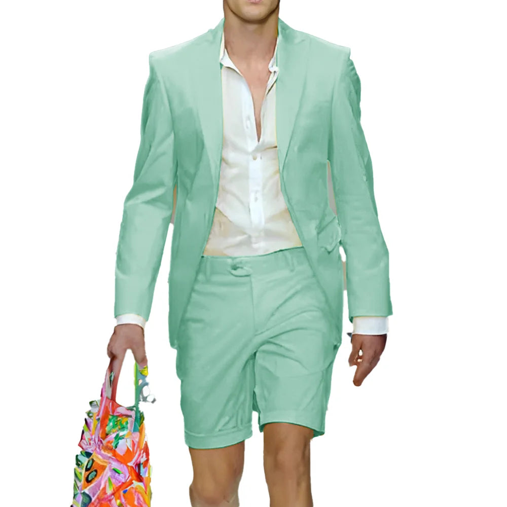 Fashion Yellow Suit for Mens Summer Jacket Shorts Suit 2 Piece Set Wedding Groom Tuxedo Formal Blazer Customized