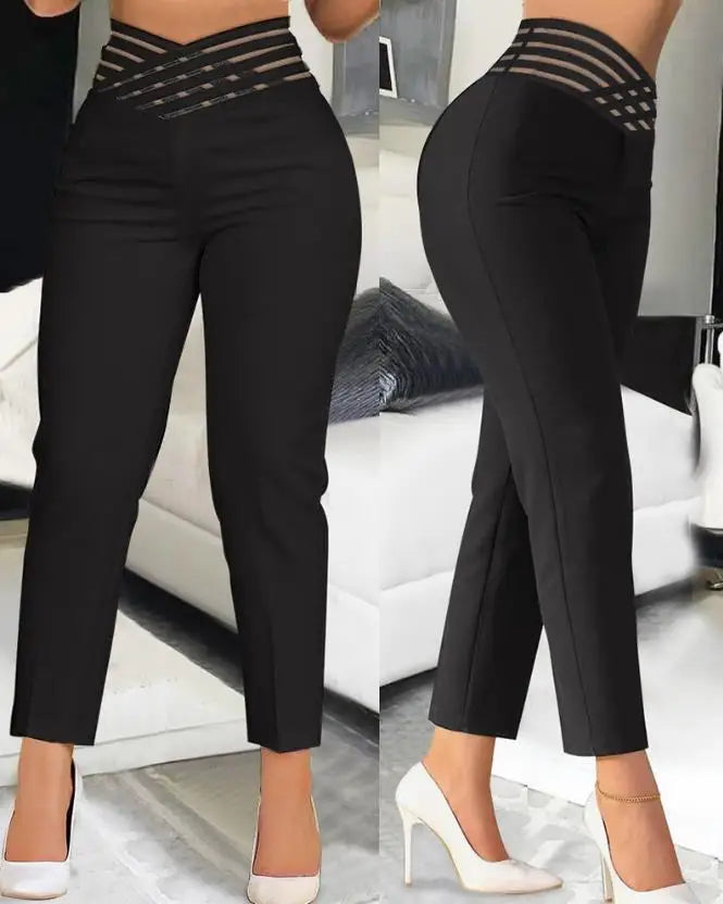 Elegant High Waist Cropped Work Pants for Women Black All-Match Daily Office Formal Wear Fashion Women's Trousers Slim Pants