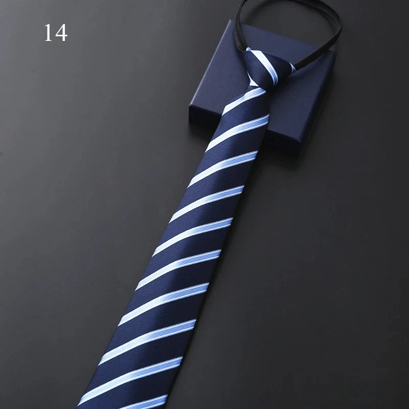 Elegant Blue Black Striped Men Shirt Business Dress Zipper Neck Lazy Ties Vestisens Accessories Wedding Groom