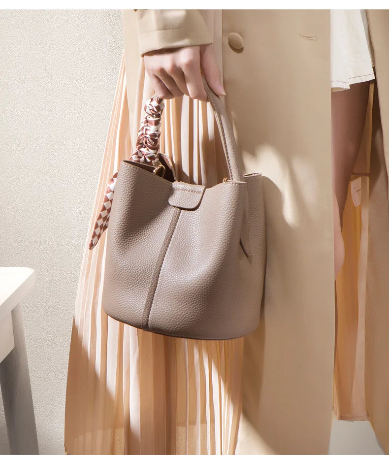 Luxury Top Handle Bag Women Crossbody Shoulder Bags Bucket Portable Tote Bag PU Leather Ladies Hand Bag Designer