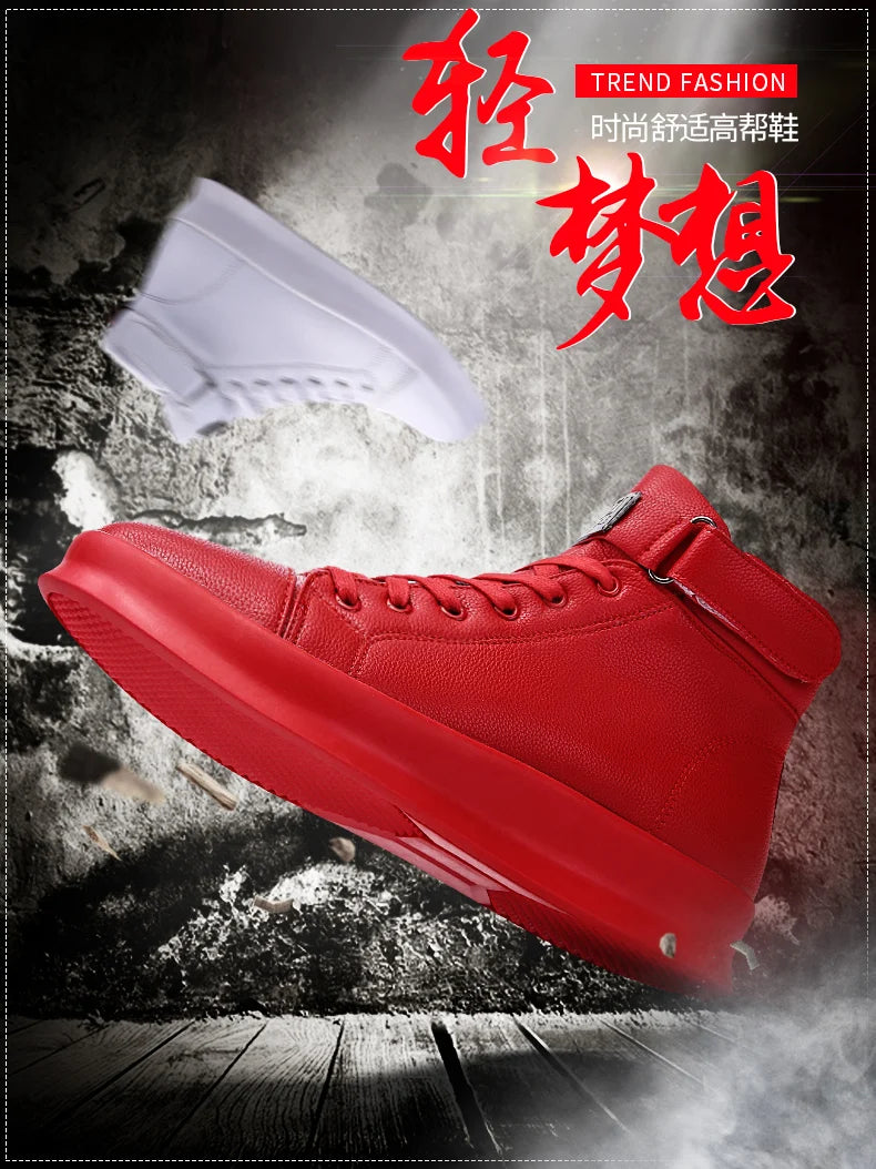 Fashion Luxury Men's Red High Top Sneakers PU Leather Casual Sneakers Men Flat Designer Shoes Breathable Hip Hop Sport Shoes Man