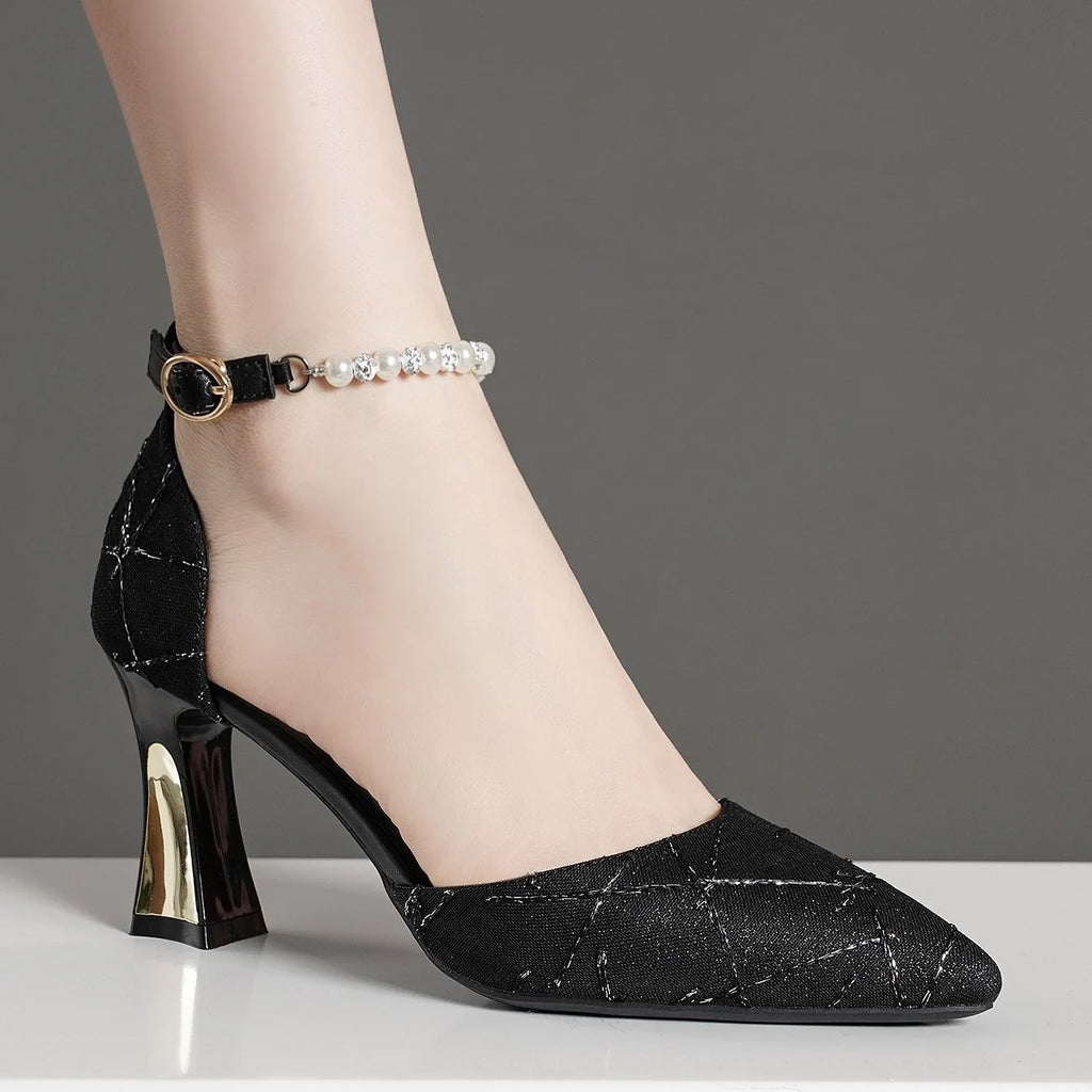 Beads Pumps Pointed Tip Women's High Heels Heeled Sandals Woman Luxury Womens Shoes Woman 2024 Trend Mary Jane Shoes Heel