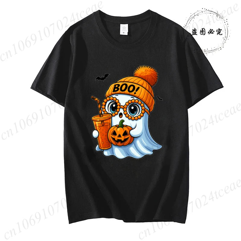 Halloween Horror Ghost Tee Women Clothing Y2K Designer T Shirt Female Cute Ghost Halloween Funny Streetwear Anime Tee Clothes