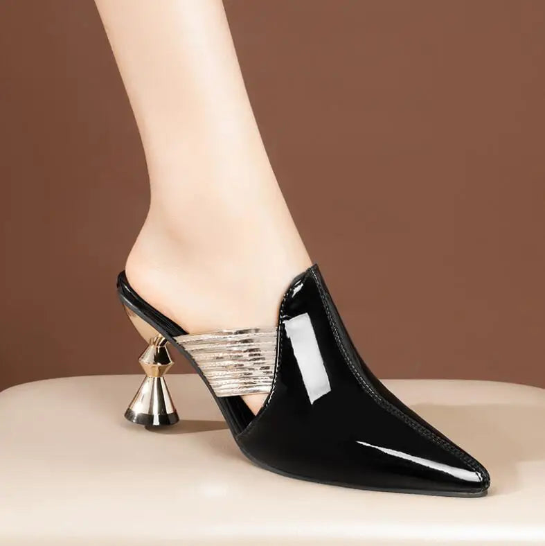 Women Sandals Wedding Party Strange Heels Mules Fashion Rhinestone Slippers Quality PU Pumps Shoes Woman