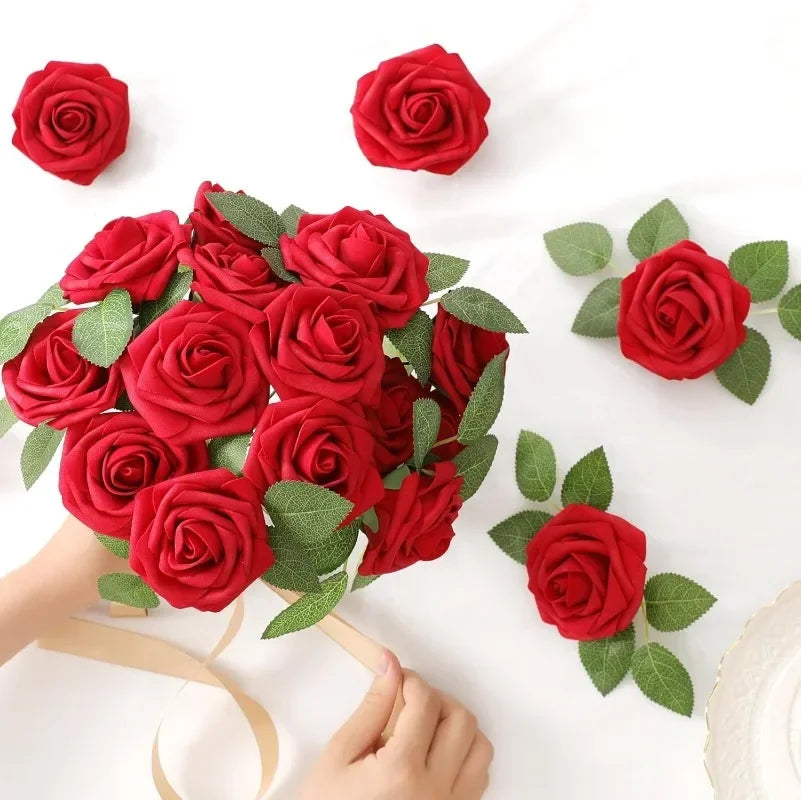 30/10PCS Artificial Foam Rose Flower Heads Bride Bouquet Flower for Home Wedding Party Table Decoration DIY Scrapbook Supplies