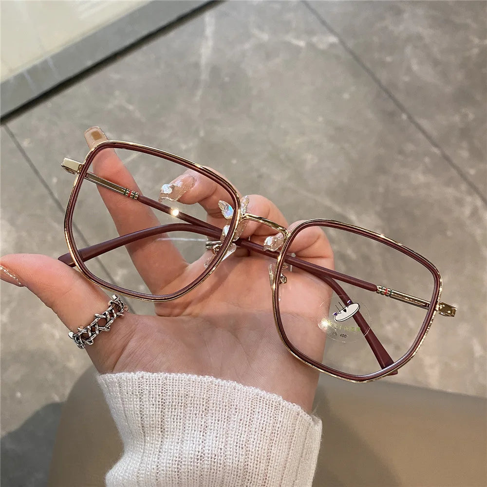 New women square polygon glasses for girl female metal frame glasses plain glasses Nearsighted Eyewear Glasses -1.0 -2.5 -2