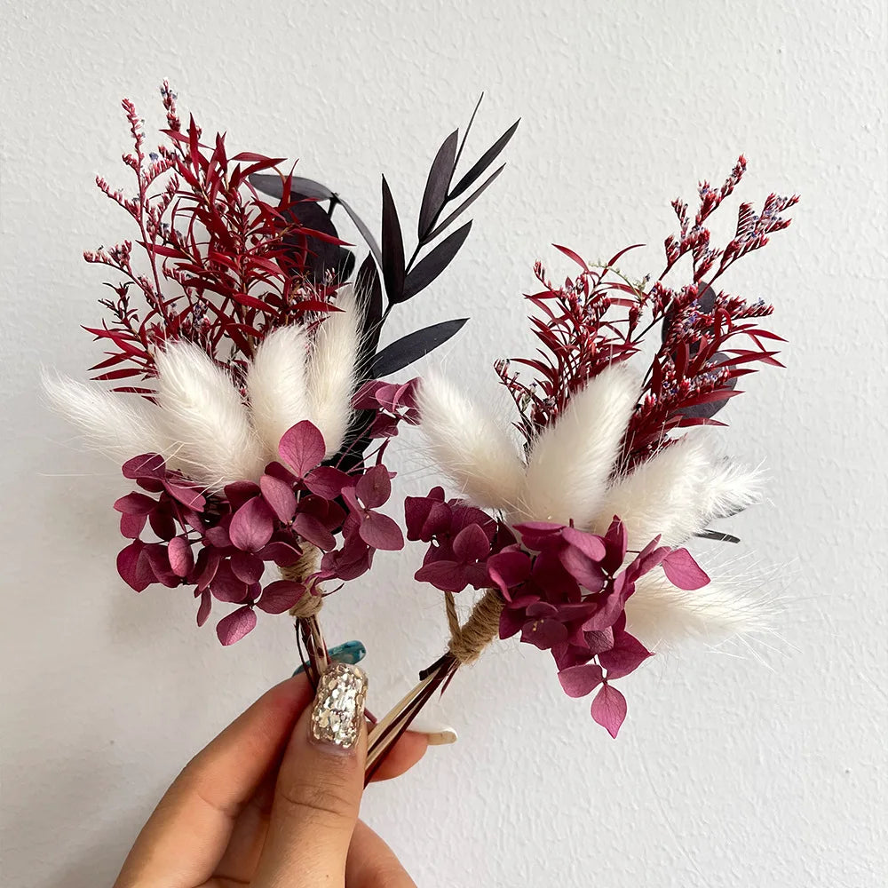 6pcs Mini Dried Flower Bouquet Bohemian Wedding Pampas Rabbit Tail Grass Bridesmaid Flowers Wedding Party Decoration Home Decor