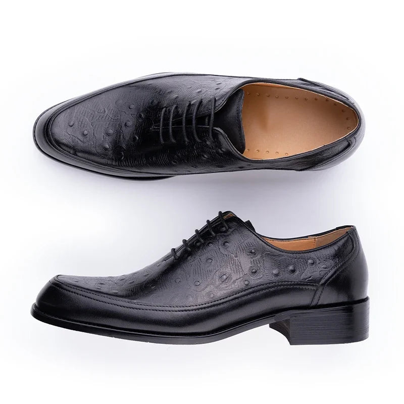 Men's Wedding Leather Shoes Handmade Classic Designer Formal Dress Leather Shoes Luxury Printing Pointed Toe Shoes Black Blue