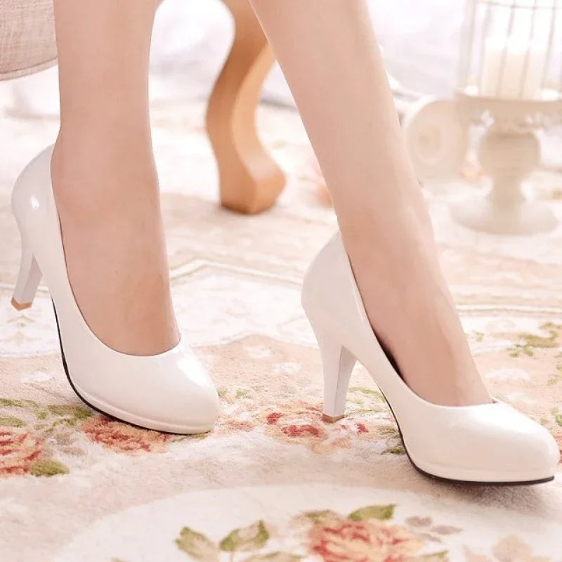High Heels Shoes Women White Wedding Shoes Thick High Heels Fashion Party Pumps Footwear Yellow Red Big Size 35-41