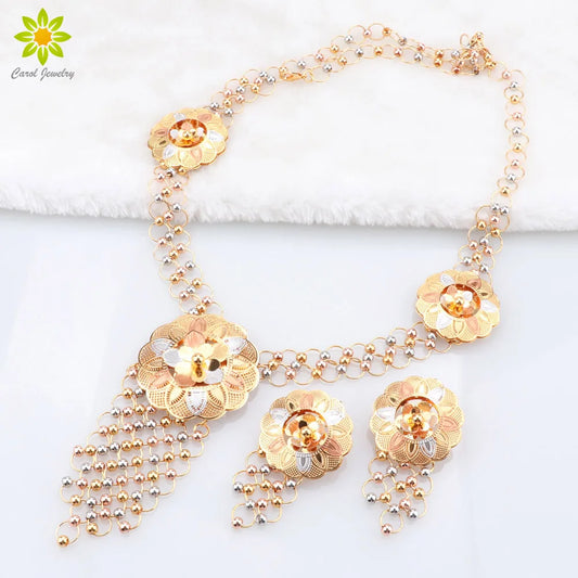 Indian Jewelry Set Colorful Bridal Wedding Ethiopia Dubai Nigerian African Necklace Earrings Bracelet Ring Jewellery Set