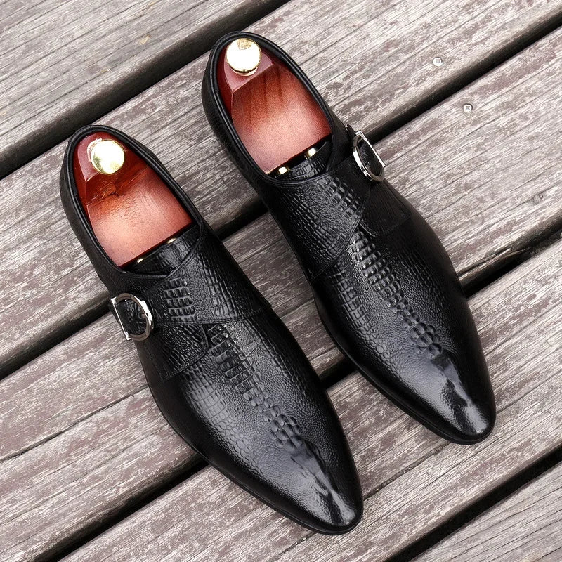 Men's Handmade Crocodile Pattern Oxford Shoes – Black & Blue Formal Loafers