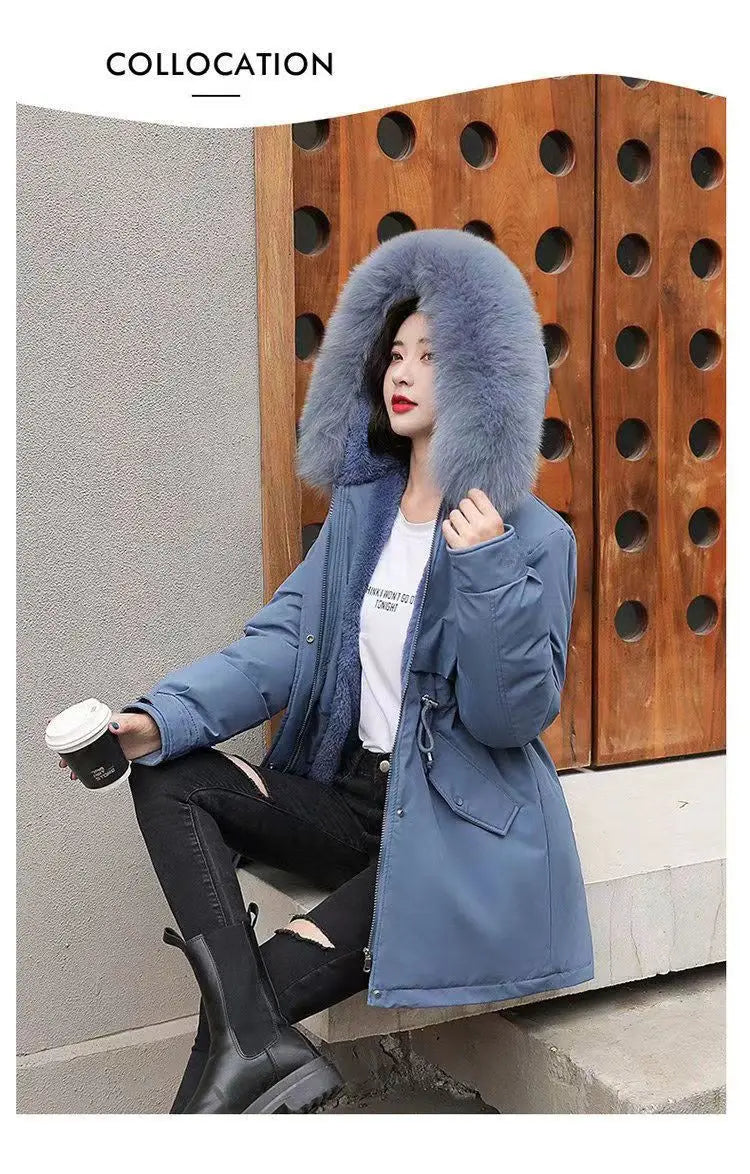 2025 Winter New Korean Edition Loose Thicken Cotton Jacket Women's Big Fur collar Hooded Coat Female Casual Warm Parker Overcoat