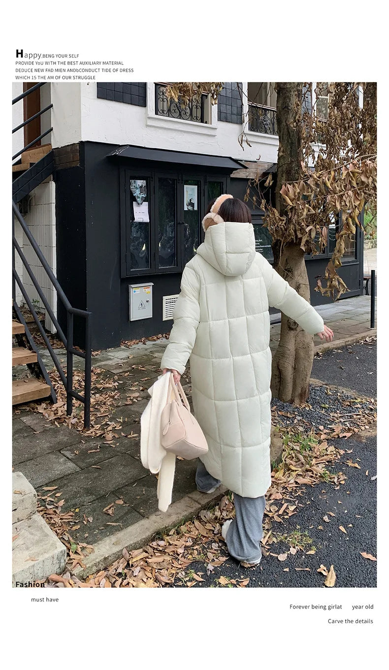 Long Coats Parkas Women Loose Zipper Hooded Jacket Thick Warm Casual Full Sleeve Elegant Spliced Jackets Autumn Winter