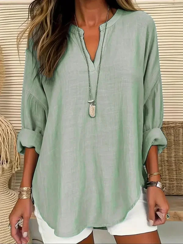 Plus Size 1XL-5XL Women Casual Solid Color Blouse Ladies Fashion Loose Tops V-neck Blouse Long Sleeve Shirt