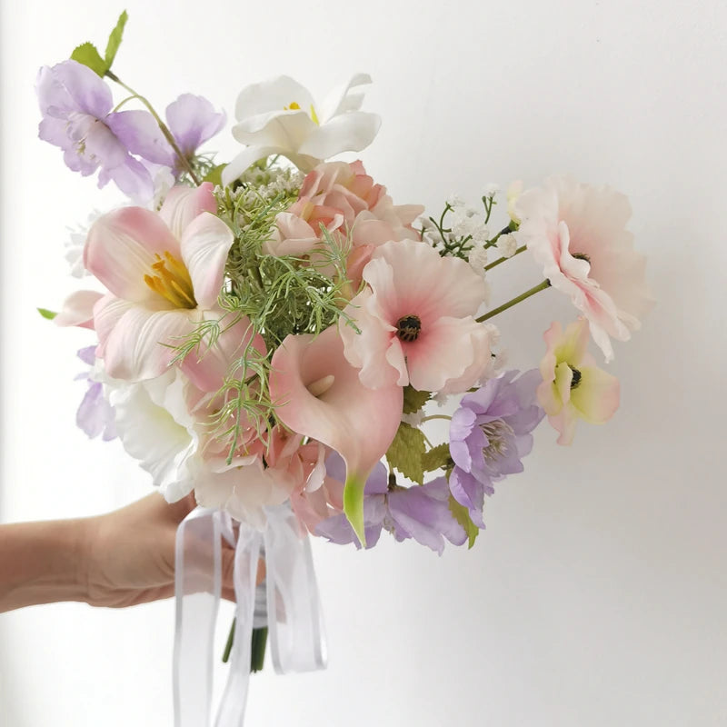 Ins Sle Purple Pink Handheld Flower Bouquet Artificial Flowers Wedding Photoaphy New Bride Home Decoration Arrangement