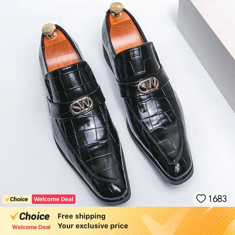 Men's Italian Crocodile Grain Dress Shoes – Plus Size Party & Wedding Slippers