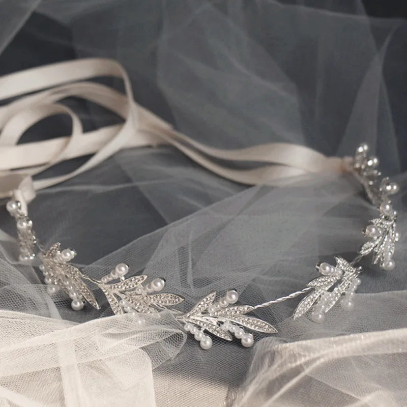 Pearl Rhinestone White Flower Headband Women Wedding Hair Accessories For Women Bride Tiara Headband Hair Jewelry Hairband