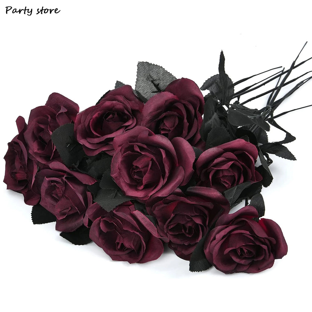 Halloween Burgundry Dahlia Black Artificial Flower Branch Wedding Flower Wall Arrangement Materials Fake Flower Table Home Decor