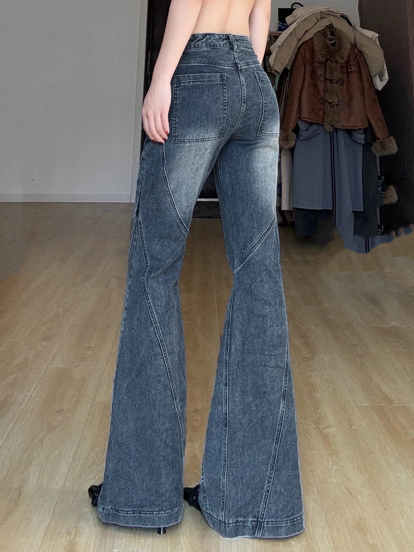 IAMSURE Y2K Casual Slim Pockets Jeans Flare Pants Basic Low Waisted Boot Cut Pants Women 2025 Spring Autumn Streetwear Ladies