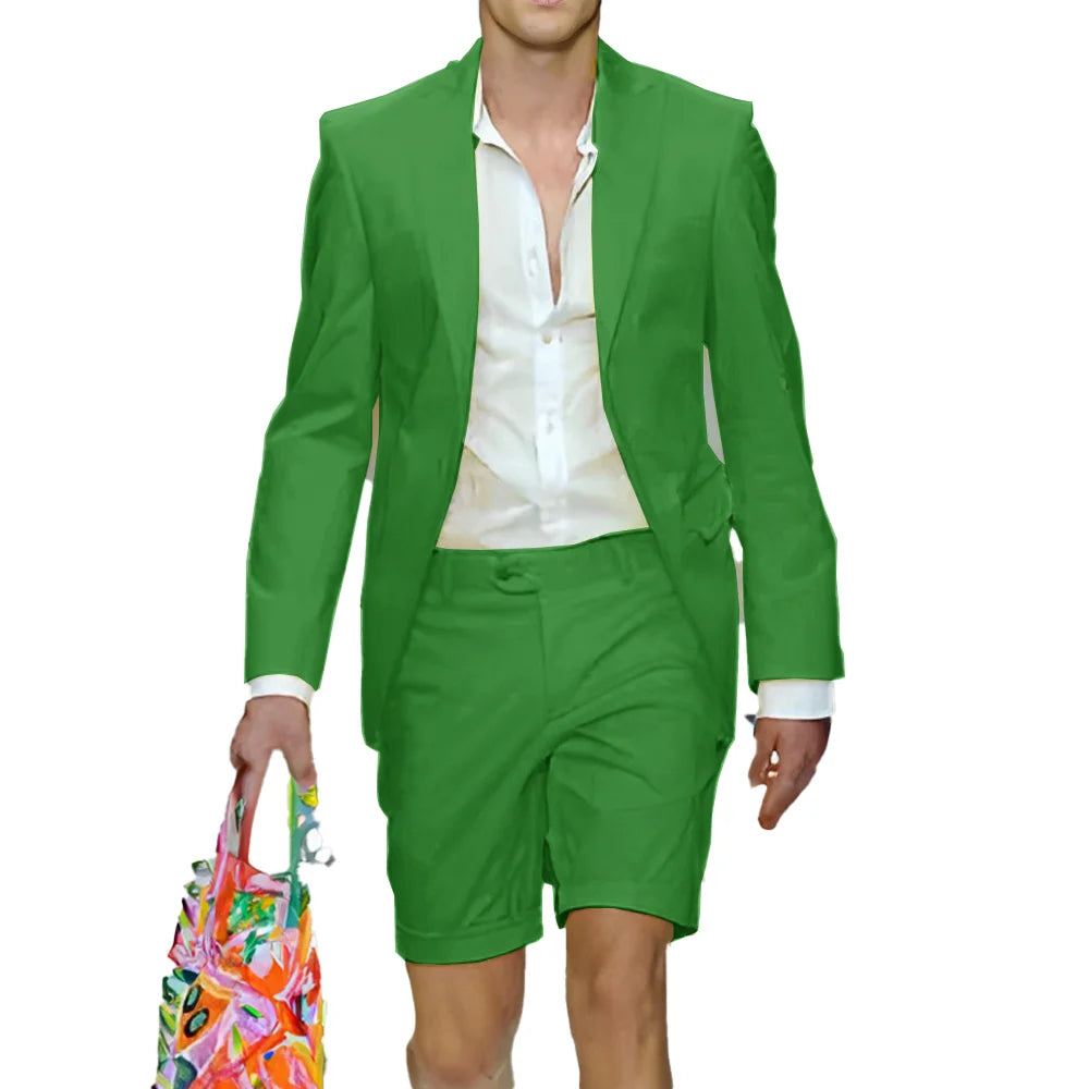 Fashion Yellow Suit for Mens Summer Jacket Shorts Suit 2 Piece Set Wedding Groom Tuxedo Formal Blazer Customized