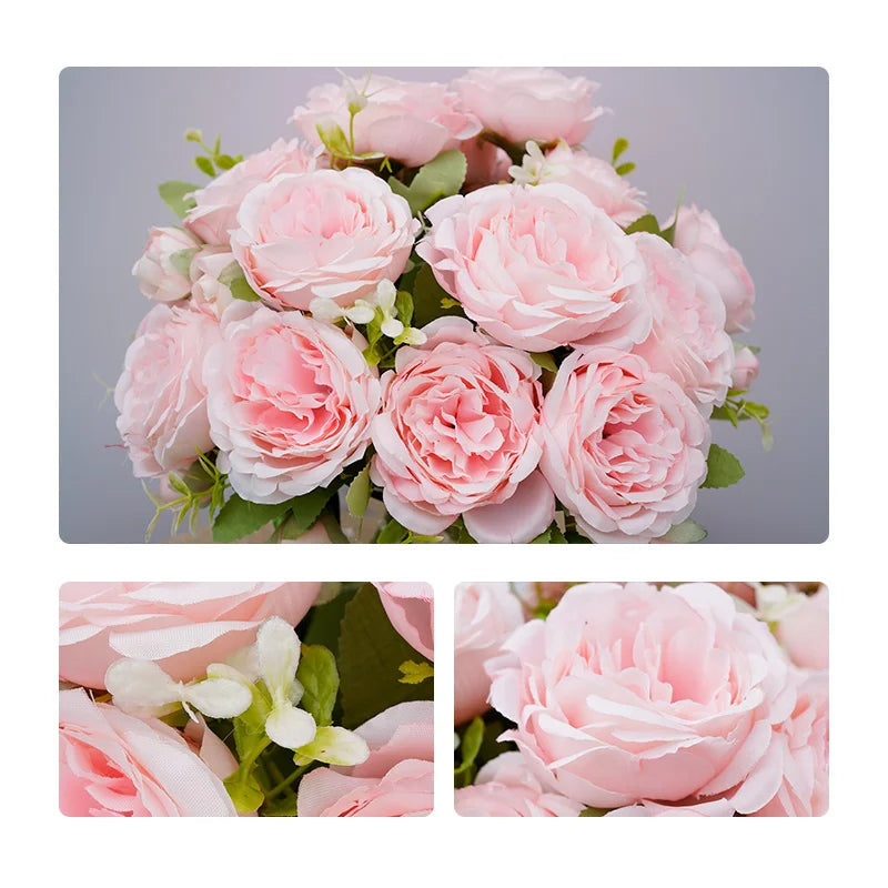 5 Flower Heads Artificial Wedding Rose Flowers Decoration Bride Holding Flower Bouquet Home Room Table Decor