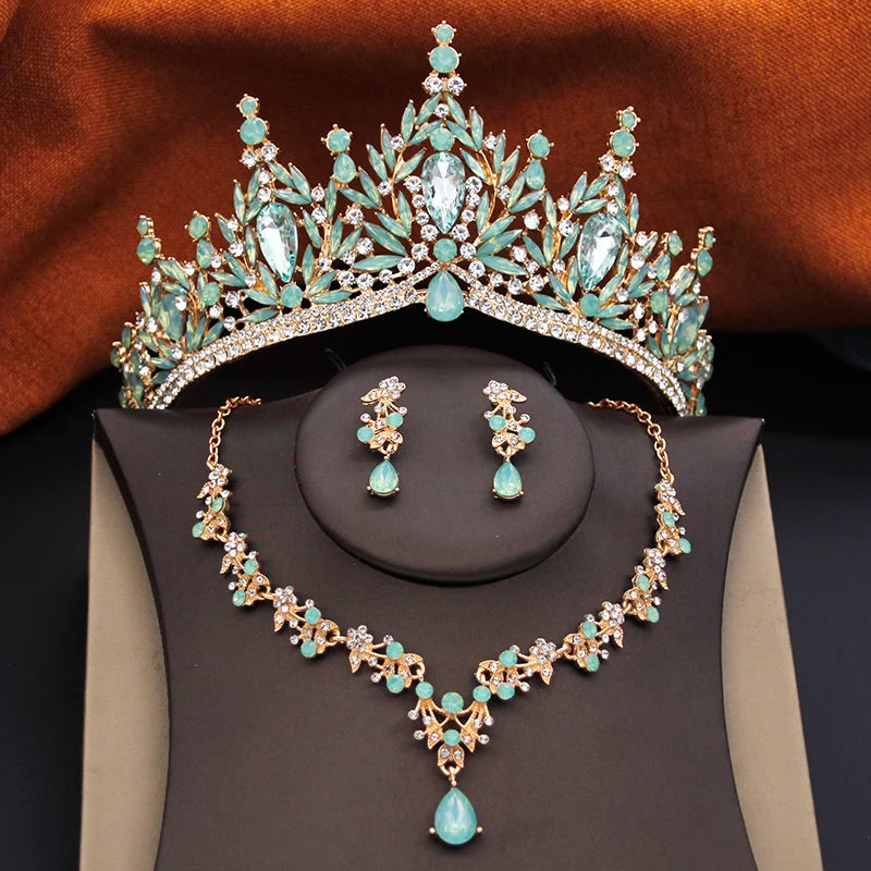 12 Color Bridal Jewelry Sets for Women Wedding Crown Girls Tiaras and Necklace Earrings Bride Party Costume Jewelry Accessories