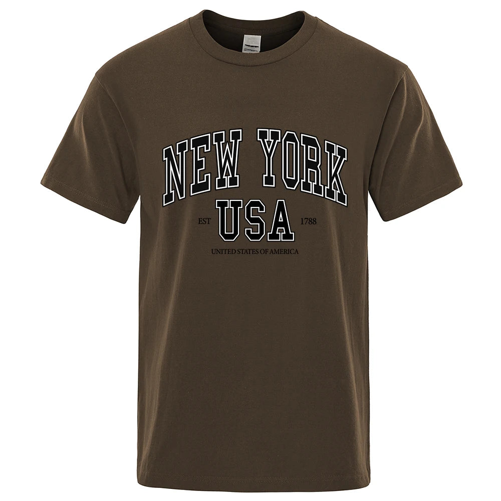 New York Usa Est 1788 Street City Letter Tops Men O-Neck Shirt Summer Loose Clothing Loose Cotton Oversize Tshirt Hip Hop Tops