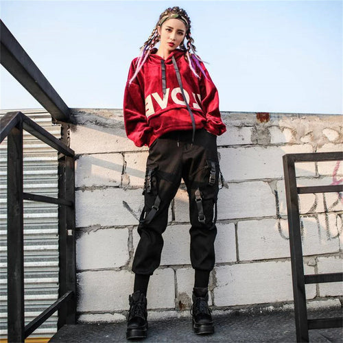 100% Cotton Black High Waist Cargo Pants Women Casual Punk Pants Gothic Pencil Harajuku Cool Trousers Fashion Hip Hop Girl Pants