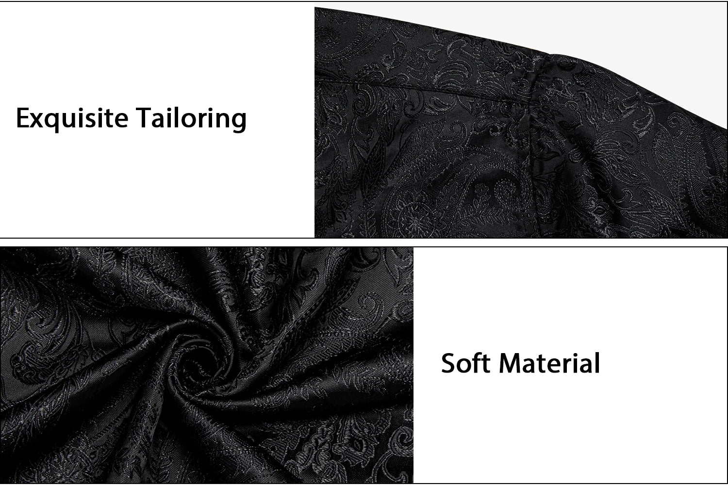 DiBanGu Silk Polyester Dress Shirts for Men Black Solid Paisley Red Silver Long Sleeve Turn Down Collar Prom Social Men's Shirt