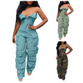 Women's Off-Shoulder Denim Cargo Jumpsuit – Wide Leg Baggy Jean Romper, 3 Colors S–XXXL