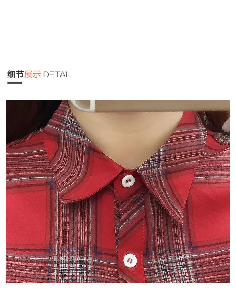 2024 Autumn New College Style Plaid Shirts Womens Long sleeve Button Down Casual Tops Loose Fashion Polo Neck Blouses