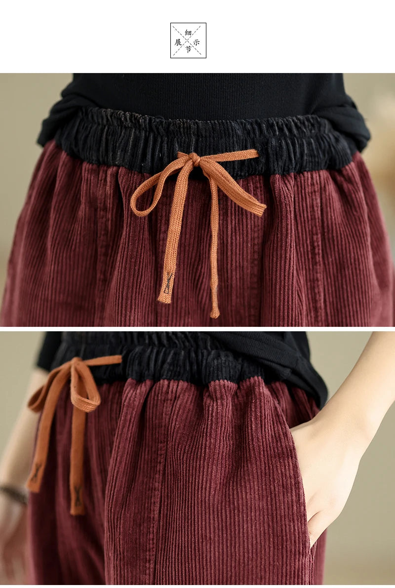 Oversized Corduroy Autumn Winter Elastic High Waist Harem Pant Women Casual Modis Ladies Trousers Pleated Loose Woman Harem Pant