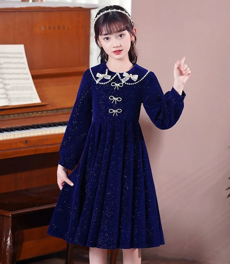 Girls' 2025 Spring New Arrival Long Sleeve Sweet Princess Gown - Trending Chic Dress for Big Kids 4-12 Years Old